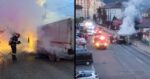 Autoutilara in flacari in timpul mersului pe o strada din Piatra Neamt FOTO